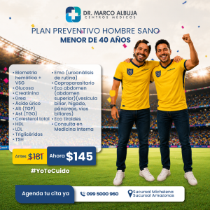 PAQUETE PREVENTIVO HOMBRE SANO MENOR DE 40 AÑOS